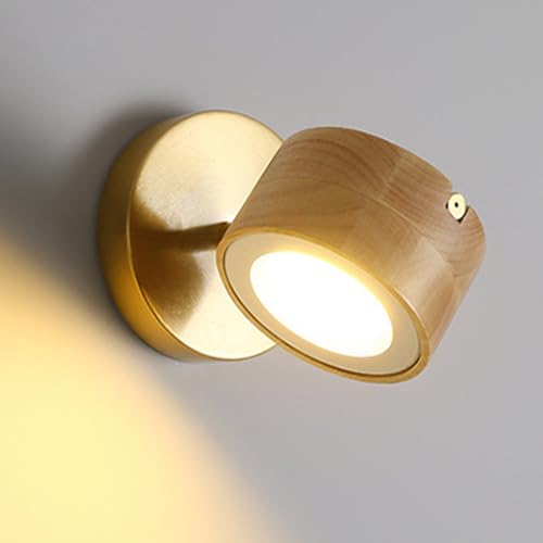 ZJHAHJY Lámpara de Lectura LED de Pared, lámpara de Pared Ajustable, Apliques Dorados con cableado, iluminación de Pared, lámparas giratorias de Madera para Dormitorio, Sala de Estar, Estudio.