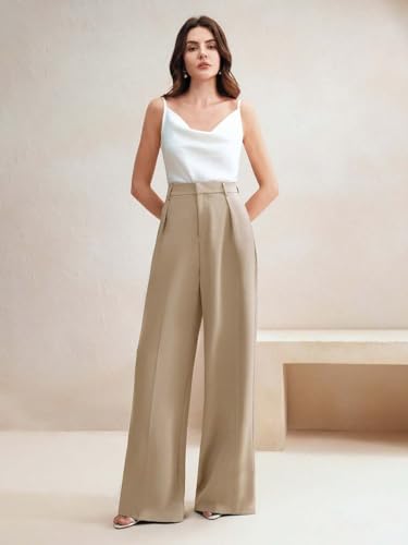 Image of KOTTY Trendy Beige High Rise Formal Straight Trousers for Women's Wardrobe Essential