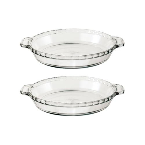 Anchor Hocking 2 Pack 9.5 Inch Glass Pie Plates – Classic Bakeware for Pies, Quiches, and Tarts – Oven Safe, Dishwasher Safe, Made in USA