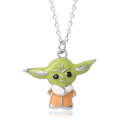 Disney Star Wars The Mandalorian Grogu Sterling Silver Grogu Pendant Necklace, 18" Chain, Officially Licensed