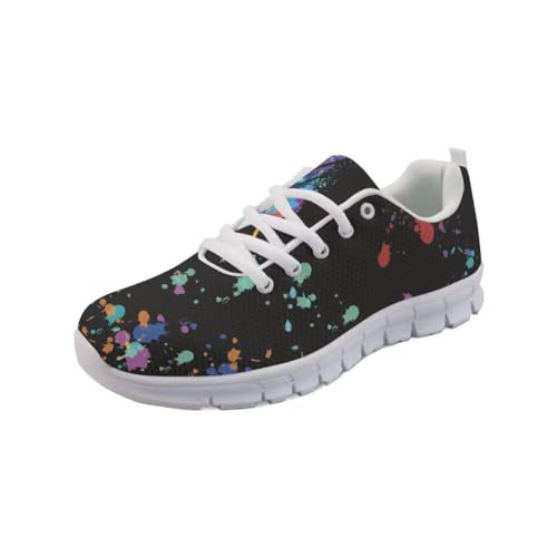 AmzPrint Men's Trail Running Shoe Colorful Splash Dot Print White Sole Shoes for Men Tie Dye Blue Sneakers Size 74