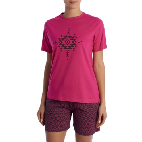 Kisses&Love Dames Pyjama voor de zomer, 100% katoen, KL40000, T-shirt met korte mouwen en shorts, pyjama's voor lente en zomer, Fuchsia, L