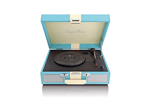 Coffret de 33 Classic Phono TT Plaque Joueur de Style rétro, Surface en Cuir synthétique, entrée AUX, RCA Line Sortie Bleu Cover