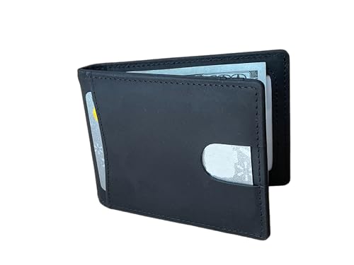 Personalized Leather Men's Minimalist Wallet, Custom Slim Wallet, Gift For Him/Husband/Boyfriend/Anniversary/Dad/Son/Christmas (Black)