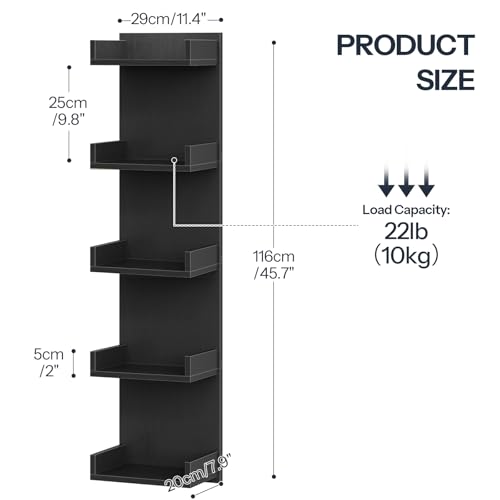 Image of HOOBRO Floating Wall Shelf with LED Lights, Floating Shelf Wall Mounted for Storage, Vertical Display Stand, Modern Column Rack, for Bedroom, Livingroom, 5-Tier, 45.7 Inches, Black, BK51DBJ01N1
