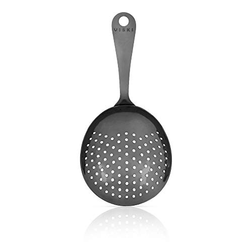 Viski Julep Professional Metal Stainless Steel Cocktail Strainer for Kitchen with Handle Home Bar Tool 675 Gunmetal Black