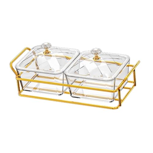 Bothyi Dry Fruit Tray with Lid Food Storage Bowls Detachable Appetizer Serving Plate Divided Snacks Dish for Home Living Room Fruits, Clear with 2 Grids