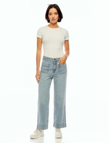 Image of INKD Premium Women's Wide Leg Denims - High Rise | 100% Cotton | Full Length Wide Leg Jeans for Woman|70's Style | Patch Pocket | 4 Pocket Styling | Jeans for Women
