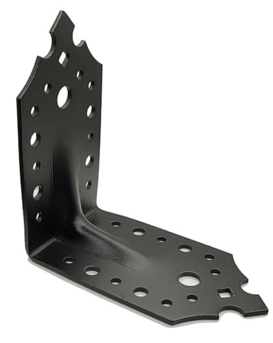 Pack of 4pcs Black Right Angle Brackets 90 Degree Decorative Metal Corner Brace Joint Heavy Duty Powder Coated Ornamental L Shaped Repair Steel Sheet Big Size: 115mm x 115mm x 95mm (4.5"x4.5"x3.7")