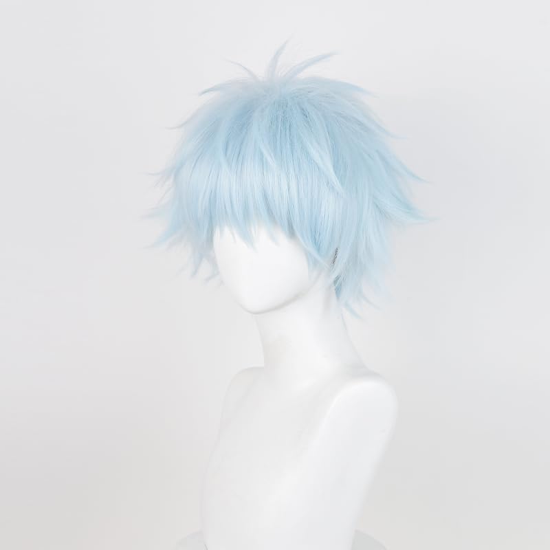 Image of LABEAUTE Light Blue Cosplay Wig Okazaki Shinichi Anime Wig Heat Resistant Synthetic Hair with Wig Cap for Halloween Comic Con Party