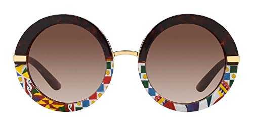 Dolce & Gabbana DG 4393 327813 Top Havana/Handcart Plastic Round Sunglasses Brown Gradient Lens2