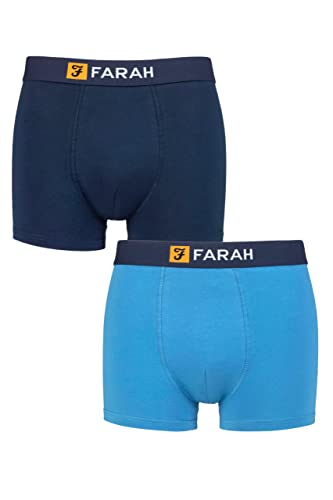 Farah Homme Coton Classique Trunks ajustés Paquet de 2 Bleu Marine foncé/Bleu S