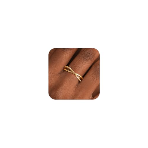 Stackable 14K Gold Plated Criss Cross X Ring Dainty Sterling Silver X Ring for Women Minimalistic Wedding Bands Ring Statement Rings Jewelry Birthday Prom Gifts for Mom Wife