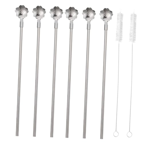 FUNOMOCYA 8 Pcs Stainless Steel Straw Spoon Drink Stirrers Gold Cutlery Coffee Tumbler Swizzle Sticks Stainless Straw Handle Bar Spoon Beverage Drink Coffee Spoon 304 Stainless Steel Silver