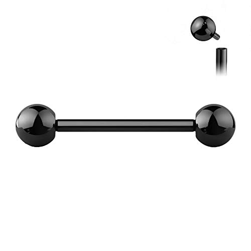 Pierced Owl 14G G23 Implant Grade Solid Titanium Pvd Plated Internally Threaded Nipple Barbells, Sold As A Pair (Black, 12Mm (1/2")) #TOP1