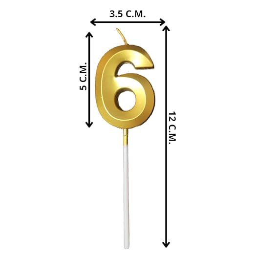Image of ToyUniverse Number 6 Metallic Gold Candle for Sixth Birthday, Anniversary, Surprise Party Cake Decoration (Pack of 1)