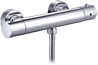 KINGBATH Round Thermostatic Exposed Shower Bar Valve Mixer Tap Faucet for Bathrooms Chromed Wall Mounted with G1/2" Bottom Outlet 38°C Safety Lock Anti Scald Solid Brass Modern Easy to Install