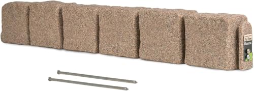 Beuta Landscape Edging | Garden Edging Border | Faux Stone Blocks for Lawn Edging, Flower Beds & Yard Edging – 1 Pack | Each Section Has 6 Blocks 48' L x 4' W x 6.5' H | 2 Spikes | Sandstone