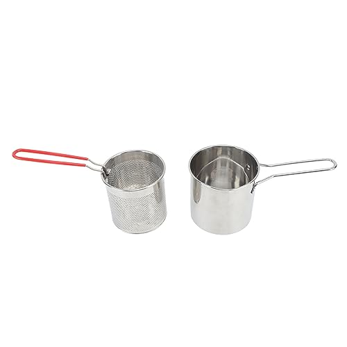 Small Stainless Steel Stock Fry Pot with Strainer Basket, Olecranon Type Diversion Deep Fryers Frying Pot for Frying Fish Shrimp Chicken (5 Piece Set:Frying Pot +Strainer Basket+