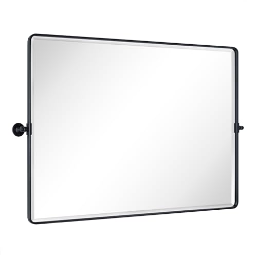 Image of TEHOME Matt Black Horizontal Pivoting Bathroom Vanity Mirror Large Black Metal Framed Rectangle Tilting Beveled Vanity Mirrors for Wall, Overall 51.91 x 36 inches (Mirrror 48 x 36 inches)