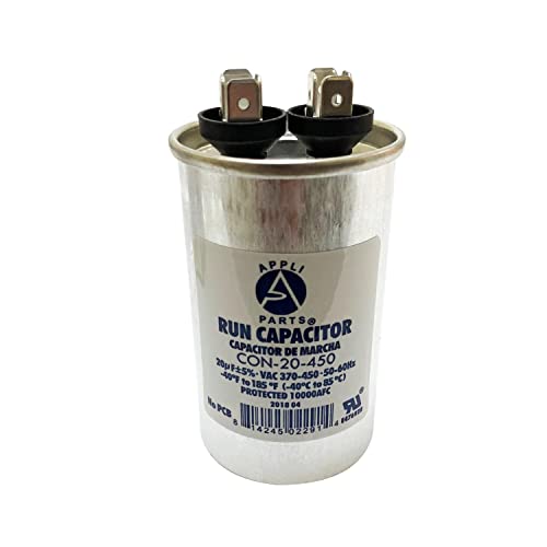 AP APPLI PARTS Run Capacitor for ac 20 Mfd uF (microfarads) 370 VAC or 450 VAC CBB65 Round Universal fit for hvac and other applications 3-3/8 in High 1-3/4 in Wide CON-20-450