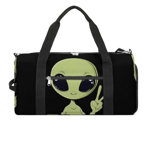 Peace Aliens Mugshot Gym Sport Bag Travel Duffel Bags Tote with Shoe Compartment Water Resistant Pouch Unisex
