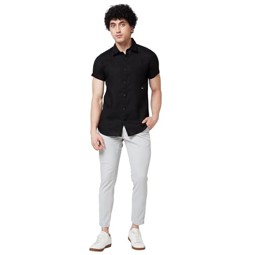 Image of Spykar Men's Regular Fit N /A Half Sleeve Solid Casual Shirts