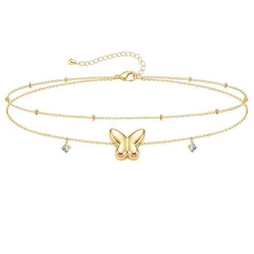 GoldSterling Silver Anklet Bracelets for Women Waterproof Non Tarnish 925 Sterling Sliver Plated Heart Evileye Butterfly Charm Dainty Summer Beach Anklets for Women Beach Vacation Bikini Outf product thumbnail 12