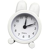 Uonlytech Reloj Despertador de Metal Orejas de Conejo, Silencioso y Fácil de Configurar, Color Blanco para Escritorio y Decoración del Hogar