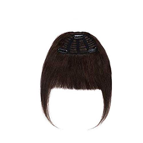 SEGO Flequillo Postizo Pelo Natural Clip [Grueso] #2 Castaño Oscuro Extensiones de Cabello Humano 100% Remy Una Pieza Clip in Fringe Bangs (25g)