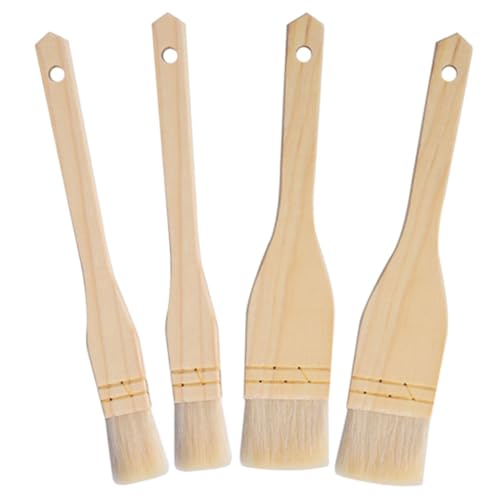 ABOOFAN 4Pcs Wooden Handle Basting Brush Ergonomic Oil Brush for Grilling Baking and Sauce Application Pastry Brush for Kitchen Cooking and Outdoor Use