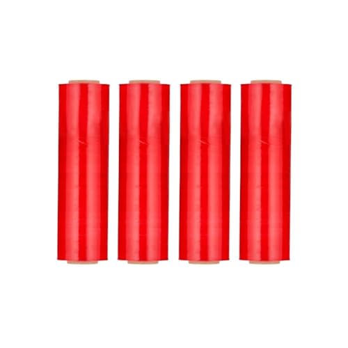 Shield Wrap Red Stretch Wrap, 4 Pack, 18 Inch x 1500 Feet, 63 Gauge, Tinted/Transparent Hand Stretch Film Rolls for Packing Pallets