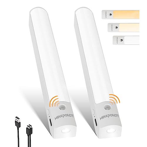 HOLKPOILOT Motion Sensor Light Indoor, 4000mAh Under Cabinet Lights, 40-LED Wireless Under Counter Closet Lights, USB Rechargeable White Flashlight, Night Lights for Kitchen, Wardrobe, Camping (2Pack)