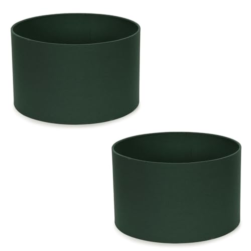 Pair of - Modern Forest Green Fabric Cylinder Ceiling Pendant Lampshade/Table Lamp Drum Light Shade - Small
