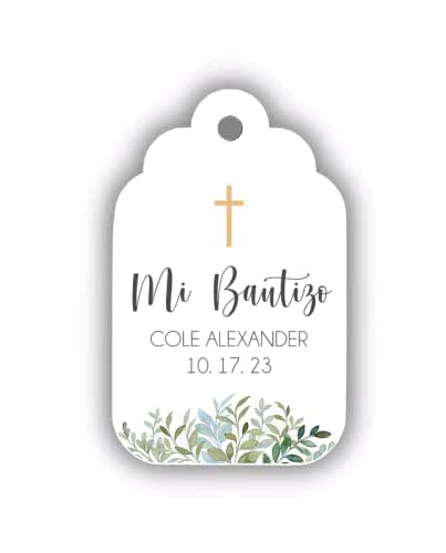 Amazon.com: Greenery Mi Bautizo Favor Tags Personalized Custom Baptism ...
