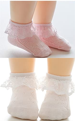 Qandsweet Baby Girls' Eyelet Lace Flower Socks Ankle Sock For Newborn Infant Toddlers Kids (As1, Age, 0_Month, 12_Months, A-6 Colors) #TOP4