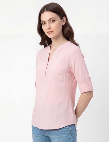 Image of FYLTR Women's Casual Roll -Up Sleeves V-Neck Top - Western Tops for Woman | Shirts for Women | Soft & Comfortable | Tops for Jeans