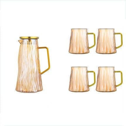 Iced Tea Pitchers Glass Water Pot Cold Water Bottle Handle Water Kettle Transparent Heat Resistant Juice Teapot Pitcher Glacial Stria Water Pot Water Pitcher Water Carafe (Color : Amber)
