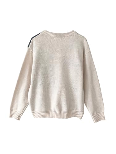 Women’s Cute Contrast Jacquard Cardigan Long Sleeve Button Down Crew Neck Kawaii Preppy Style Cardigan Sweater4