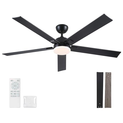 Image of Rayqueen 60 Inch Black Ceiling Fans with Lights and Remote,Includes Downrod