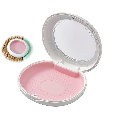 Azonee Retainer Storage Case with Clear Lid Light Pink Denture Case Compatible for Invisalign Magnetic Closure Mouth Guard Case