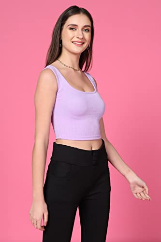 Image of TOPLOT Women's Solid Ribbed Round Neck Sleeveless Slim Fit Tank Top (5069)