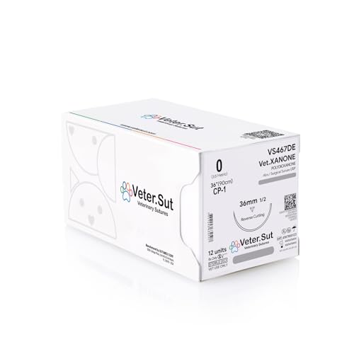 Image of VeterSut VetXANONE Absorbable Polydioxanone Surgical Suture USP Size 0, (CP-1) 1 /2 36mm Reverse Cutting Needle, 36 Inches (90 cm), 12 Count, Veterinary Use Only