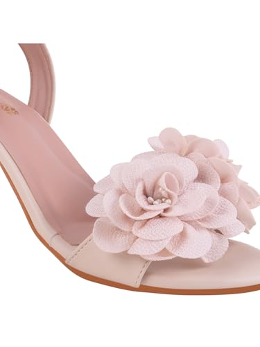 Image of Shoetopia Women's Floral Embellished Heeled Sandals | Elegant Ankle Strap Party Heels | Open Toe Dress Sandals for Wedding, Evening & Festive Footwear