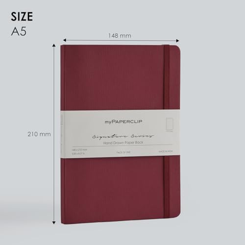 Image of myPAPERCLIP Signature Series A5 Dot Grid Notebook | 192 Pages, 90 GSM Recycled Paper | Soft Cover | A5 Size (5.83 x 8.27 in) | Bookmark & Elastic Closure | Bordeaux
