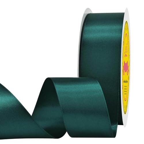 Image of Double Face Teal Satin Ribbon 1-1 /2 inch X 50 Yards Polyester Teal Ribbon for Gift Wrapping Very Suitable for Weddings Party Hair Bow Invitation Decorations and More