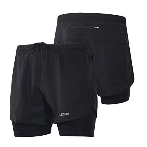 Lixada Men's 2-in-1 Running Shorts Quick Drying Breathable Active Training Jogging Cycling Longer Liner Reflective Elements2
