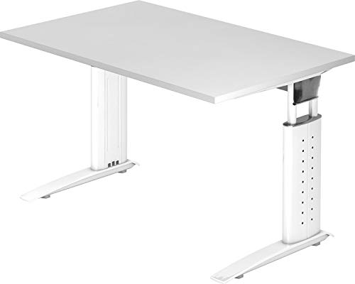 bümö® Schreibtisch höhenverstellbar 68-86 cm | Bürotisch mit Gestell in weiß | höhenverstellbarer Büroschreibtisch | Tisch für's Büro & PC in Top Qualität - Büromöbel (Rechteck: 120 x 80 cm, Weiß)
