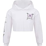 Alvivi Mädchen Sweatshirt Schmetterling Langarmshirt Crop Tops Bauchfrei Oberteile Kinder Hoodie Pullover Pulli Streetwear Gr.98-176 Aa Weiß 146-152