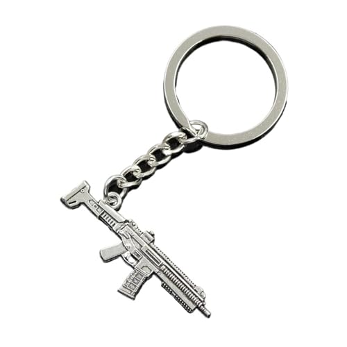 Porte-clés homme idée cadeau vintage chaîne métal argenté motif mitrailleuse